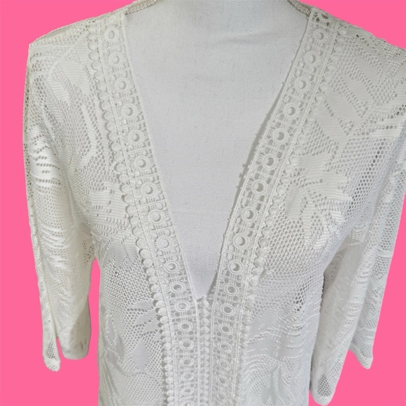 🎁 A&S White Lace Patterned Swim Cover-up Pullover 3/4 Bell Sleeves Size M NWT - Picture 5 of 7